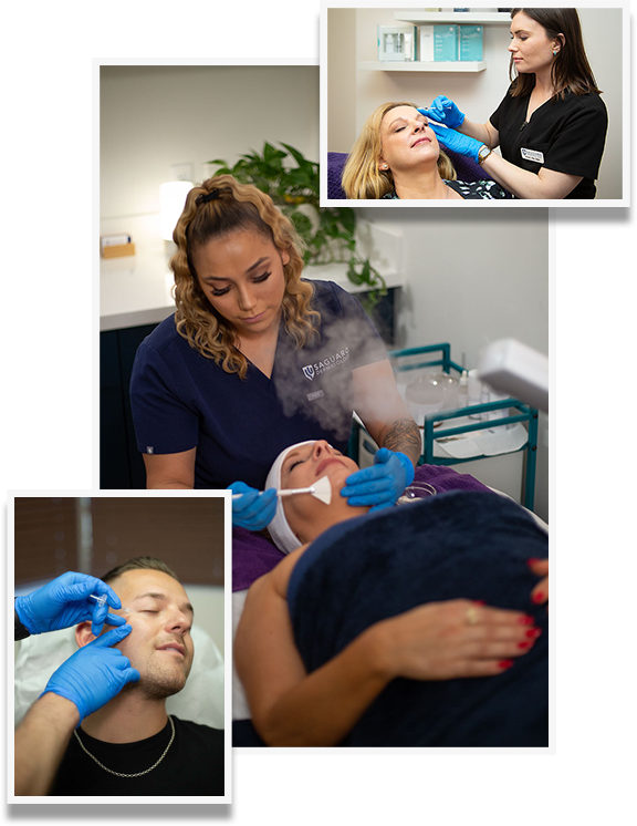 Multiple images of patients getting treatments at Saguaro Dermatology